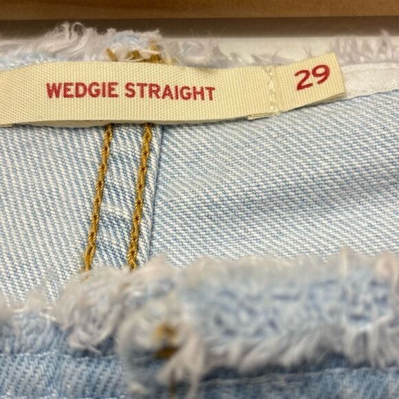Levi’s Wedgie Straight Ripped Waistband Jeans light indigo destructed blue new - Picture 6 of 14